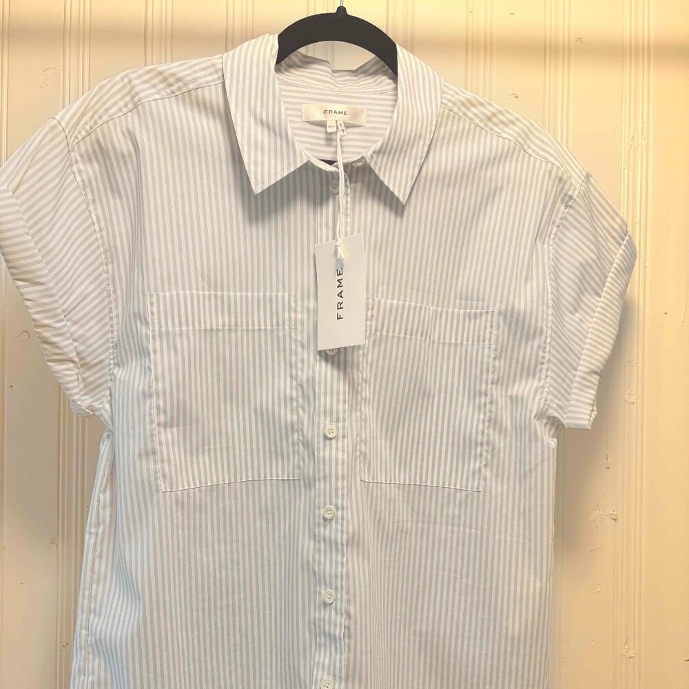 Frame Stripe Button-Up Cuffed Shirt - Picture 6 of 7